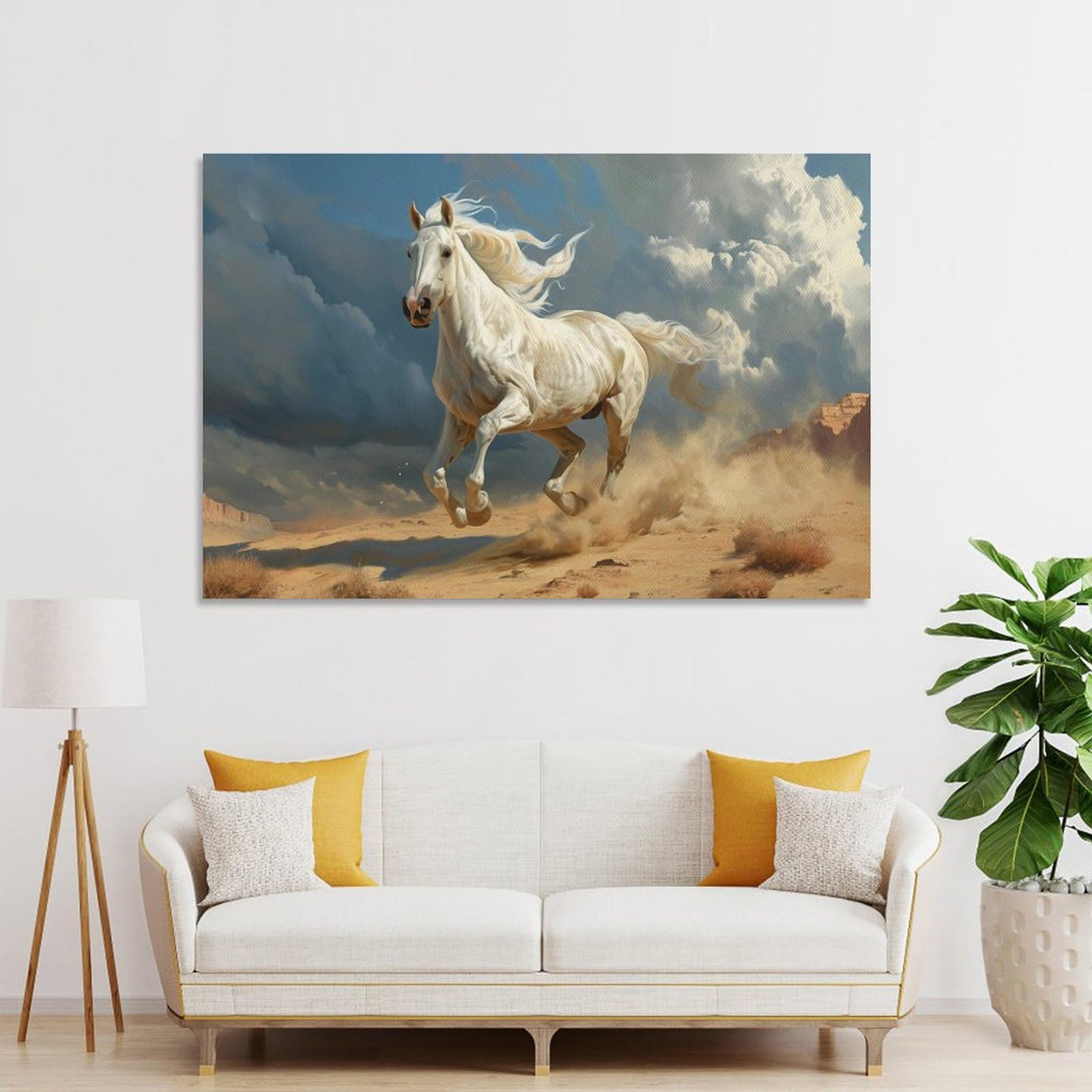 Amazon.co.jp: 絵画 疾走する白い馬インテリア 絵画 動物写真撮影 動物